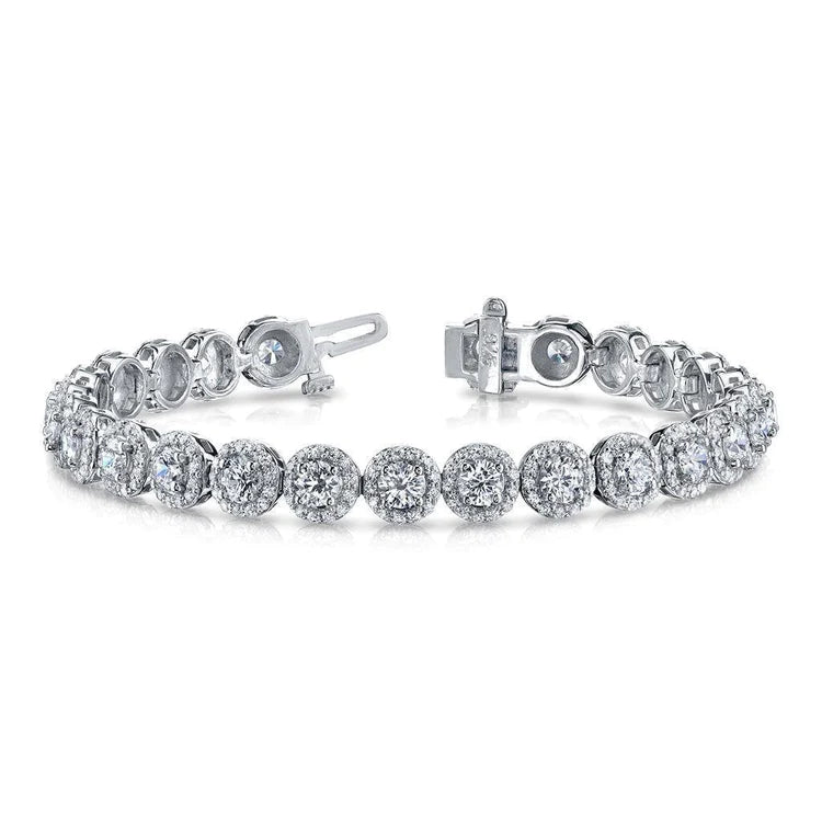 Round Cut Halo Real Diamonds Bracelet White Gold 14K New 12.75 Carats