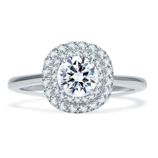 Round Cut Natural Diamond Double Halo Ring White Gold 14K 1.75 Carats
