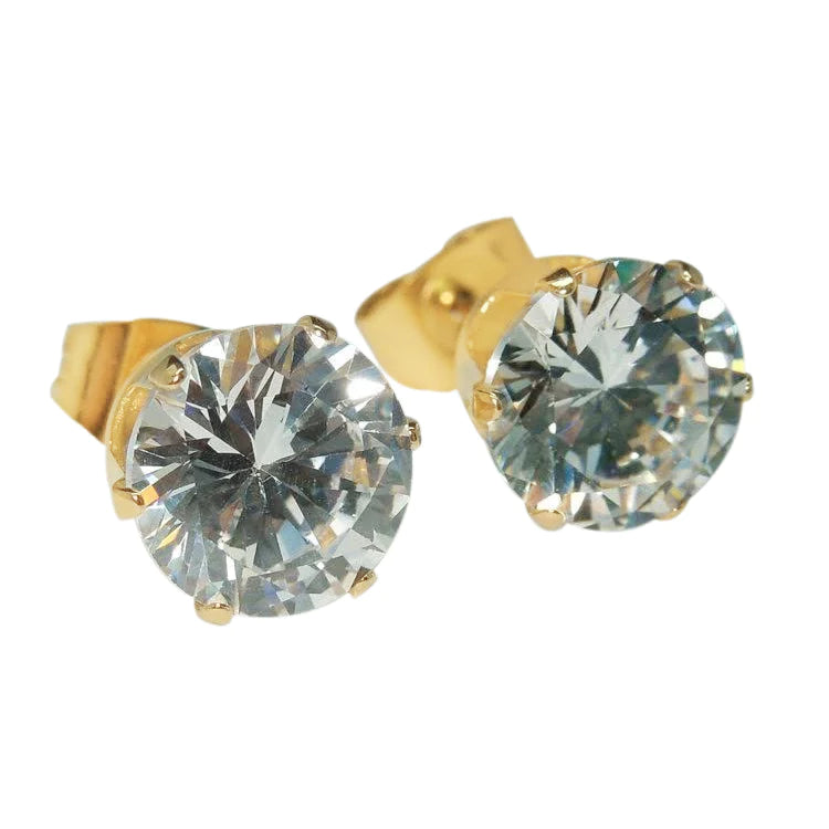Round Cut Natural Diamond Lady Stud Earring 4 Carats Yellow Gold 14K