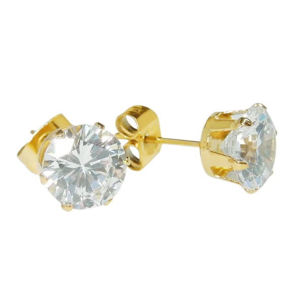 Round Cut Natural Diamond Lady Stud Earring 4 Carats Yellow Gold 14K