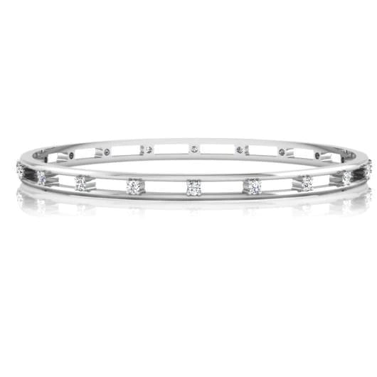 Round Cut Natural Diamonds 3.00 Carats Lady Bangle White Gold 14K