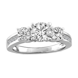 Round Cut Real Natural Earth Mined Diamond 3 Stone 3.50 Carats Engagement Ring 14K White Gold