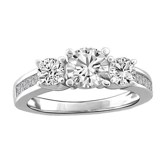 Round Cut Real Diamond 3 Stone 3.50 Carats Engagement Ring 14K White Gold