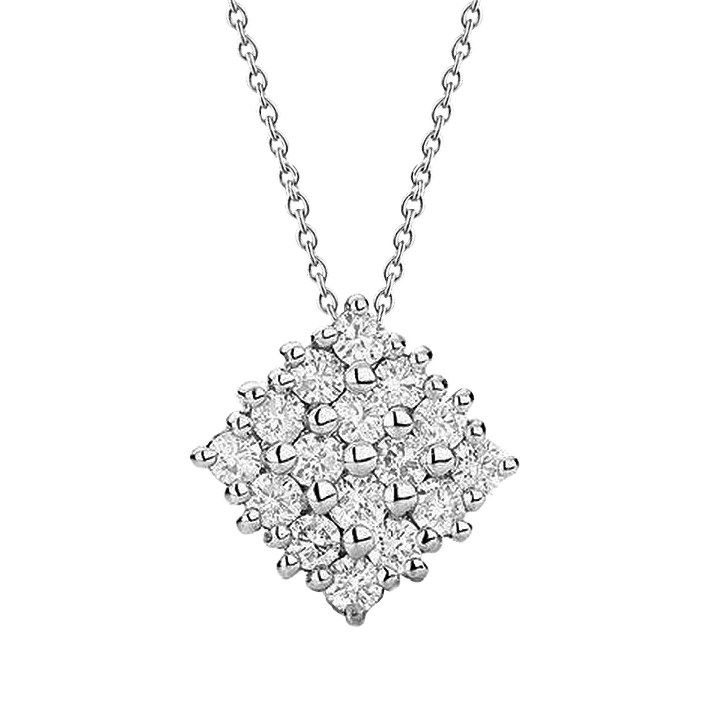 Round Cut Real Diamond Cluster Pendant Necklace 4 Carats White Gold 14K