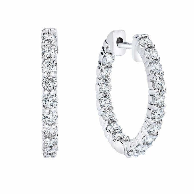 Round Cut Real Diamond Hoop Earring White Gold Women Fine Jewelry 3.60 Ct - Hoop Earrings-harrychadent.ca