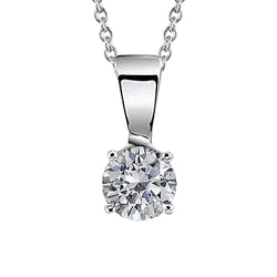 Round Cut Real Diamond Necklace Pendant 1.50 Carat Four Prong Set WG 14K