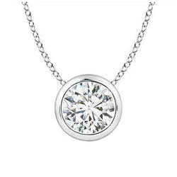 Round Cut Real Diamond Necklace Pendant 2.5 Ct White Gold 14K Bezel Set