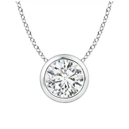 Round Cut Real Diamond Necklace Pendant 2.5 Ct White Gold 14K Bezel Set - Pendant-harrychadent.ca