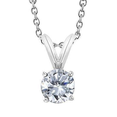 Round Cut Real Diamond Pendant 0.90 Carats White Gold 14K Four Prong Set