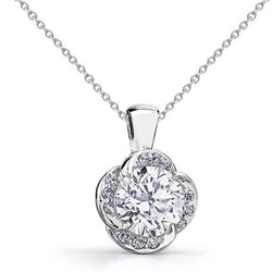 Round Cut Real Diamond Pendant Necklace 2.60 Carats White Gold 14K