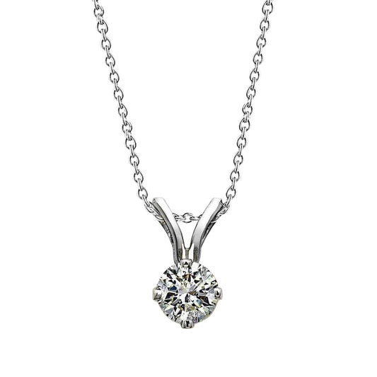 Round Cut Real Diamond Solitaire Necklace Pendant White Gold 14K 1 Ct.