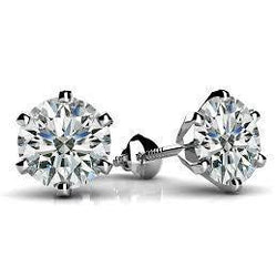 Round Cut Real Diamond Stud Earring  2.10 Carats White Gold Women Jewelry