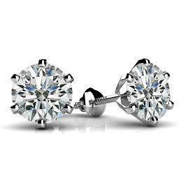 Round Cut Real Diamond Stud Earring  2.10 Carats White Gold Women Jewelry