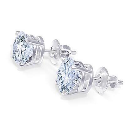 Round Cut Real Diamond Stud Earrings 2 Carats White Gold 14K