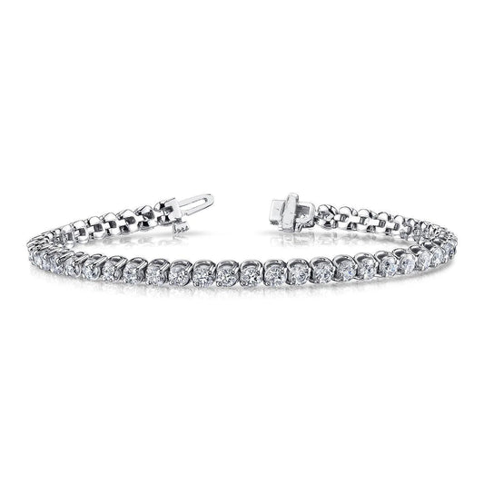 Round Cut Real Diamond Tennis Bracelet 6.75 Carat Two Prong Set WG 14K