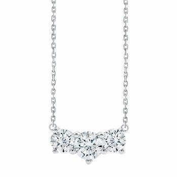 Round Cut Real Diamond Three Stone Necklace Pendant 3 Ct White Gold 14K