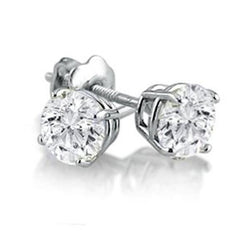 Round Cut Real Diamonds 2.00 Carats Studs Earrings White Gold 14K New