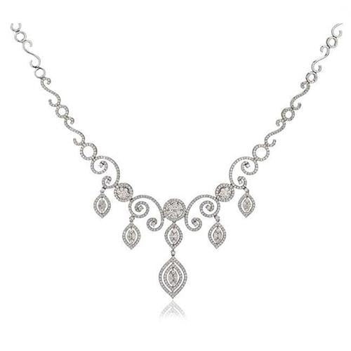 Round Cut Real F Vvs1 7 Ct Diamonds Women Necklace White Gold 14K