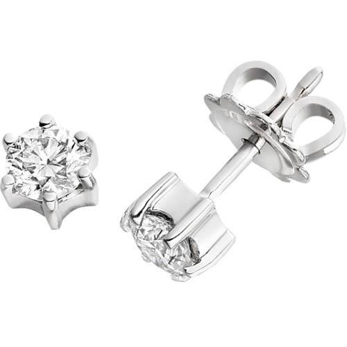 Round Cut Six Prong Set 2.00 Carats Real Diamonds Studs Earrings WG 14K