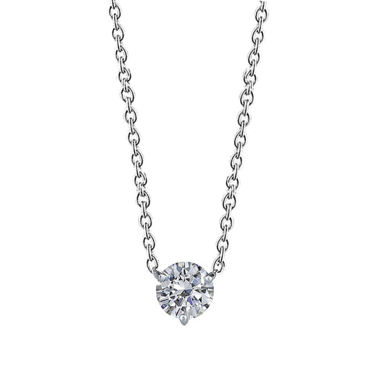 Round Cut Solitaire Genuine Diamond Necklace Pendant 0.75 Carat White Gold 14K