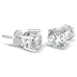 Round Cut Solitaire Genuine Diamond Stud Earrings 2 Carats Women White Gold