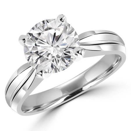 Round Cut Solitaire Genuine Diamond Wedding Ring 2.25 Carats White Gold 14K