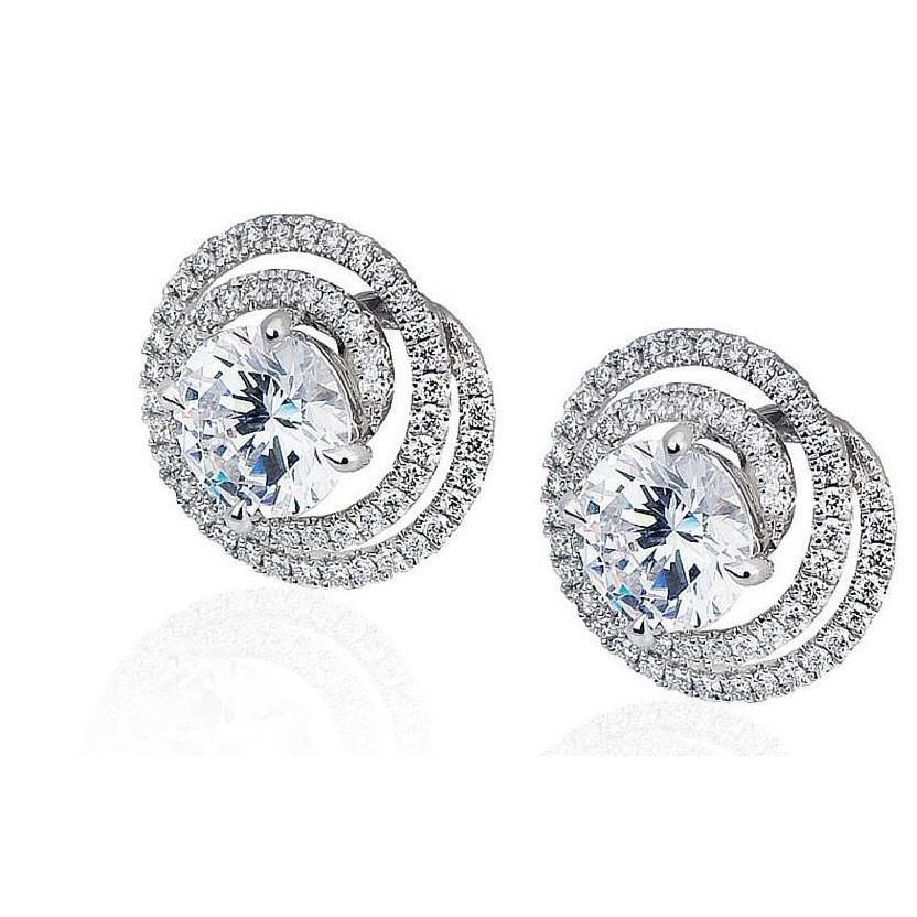Round Cut Sparkling 2.76 Carats Real Diamond Lady Stud Earrings Halo