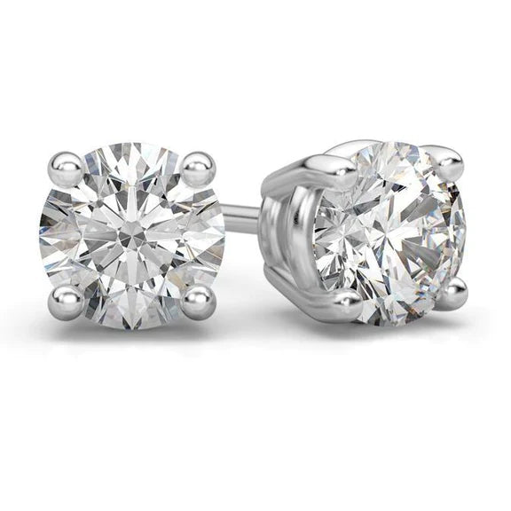 Round Cut Sparkling 3.80 Ct Genuine Diamonds Stud Earring White Gold 14K