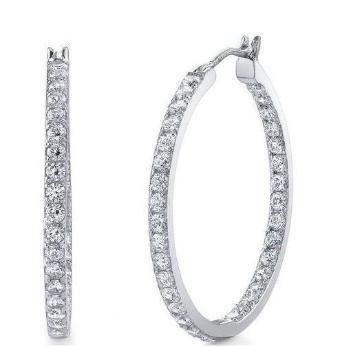 Round Cut Sparkling 4.10 Carats Genuine Diamonds Hoop Earrings White Gold