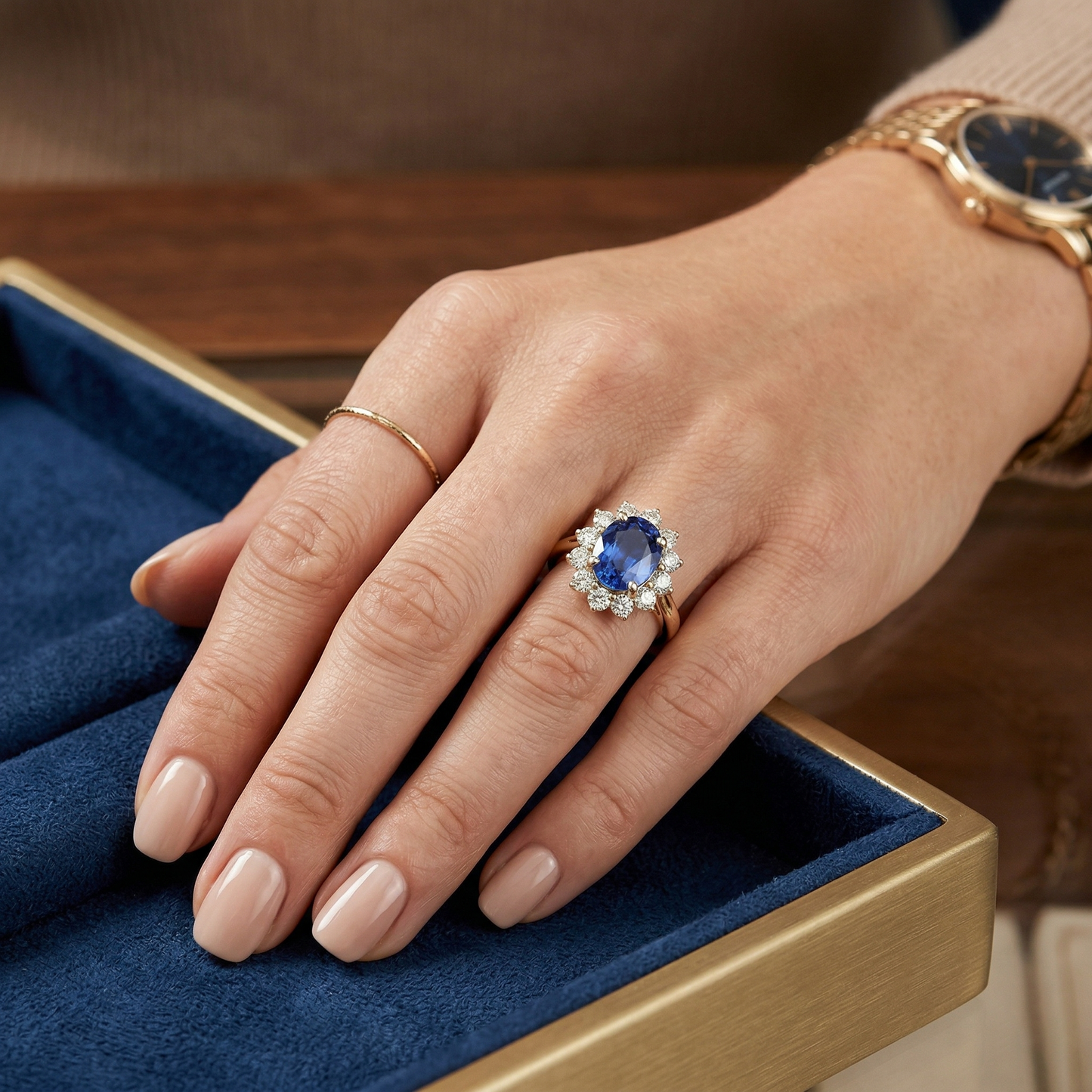 Round Cut Sri Lanka Blue Sapphire Natural Earth Mined Diamond ( Not Lab Grown ) s 3 Ct Ring