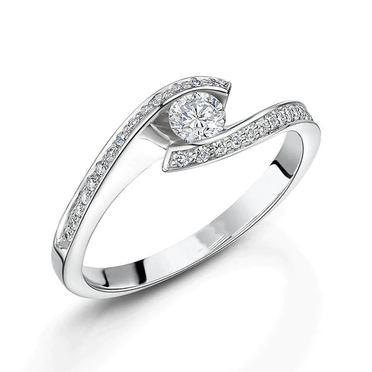 Round Cut Tension Like Real Diamond Engagement Ring White Gold