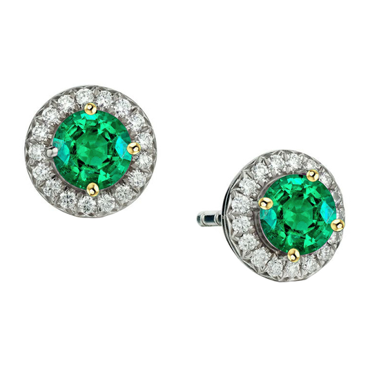 Gemstone Earring 14 Karat Two Tone Gold with Colombian Emerald – main view
