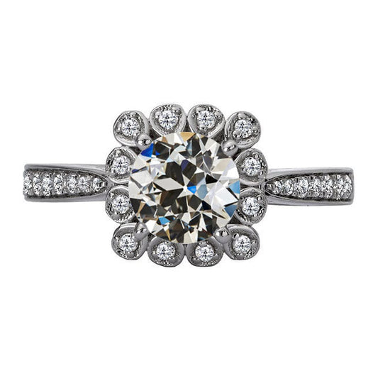 Halo Engagement Ring 14 Karat White Gold with Brilliant Diamond – main view
