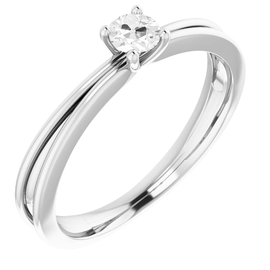 Fine Diamond Antique Cushion Solitaire Engagement Ring in 14K White Gold – main view