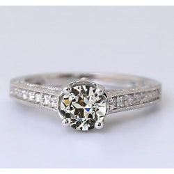 Antique Cushion Fine Diamond Accent Solitaire Ring in 14K White