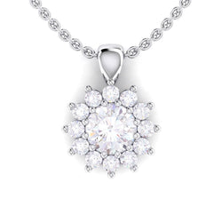 Round Diamond Real Necklace Pendant 2.10 Carats Prong Set White Gold 14k