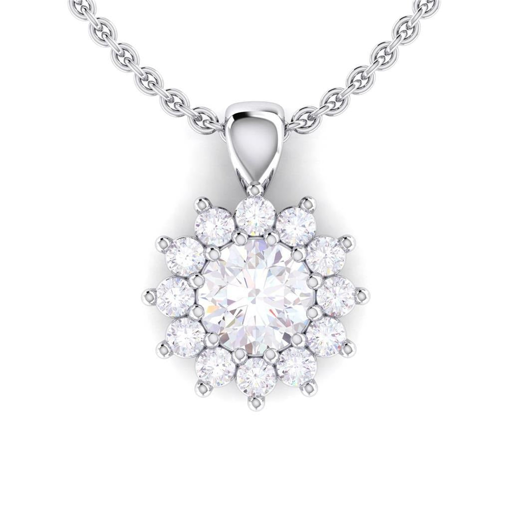 Round Diamond Real Necklace Pendant 2.10 Carats Prong Set White Gold 14k - Pendant-harrychadent.ca