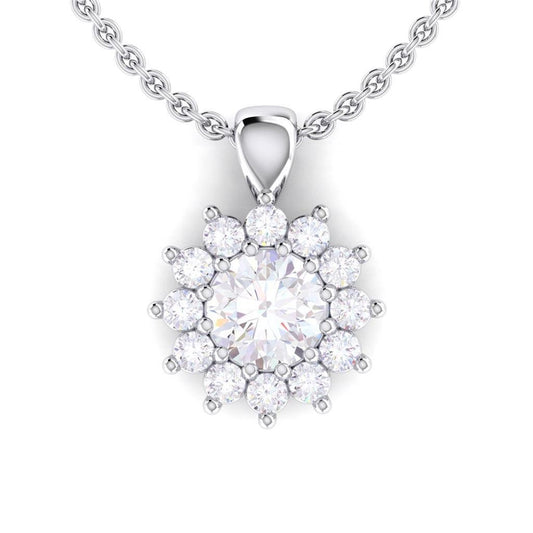 Round Diamond Real Necklace Pendant 2.10 Carats Prong Set White Gold 14k - Pendant-harrychadent.ca