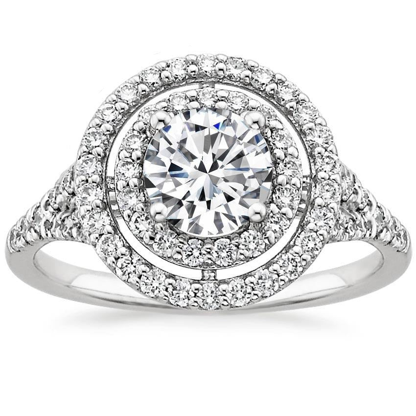 Round Double Genuine Halo Diamond Wedding Ring 2 Carats