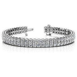 Round Double Row Real Diamond Tennis Bracelet 9.90 Carats White Gold 14K