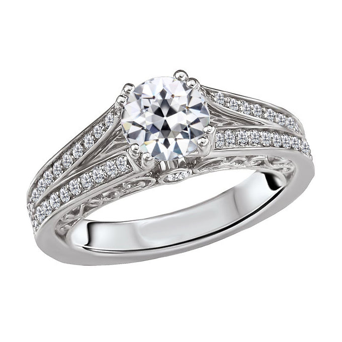 Natural Fine Diamond Solitaire with Side Stones 1 ct 14K White Gold – main view
