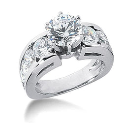 Round Euro Shank Natural Diamond Engagement Ring With Accents WG 14K