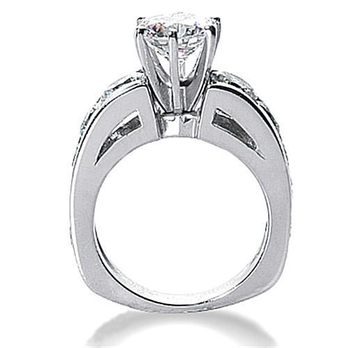 Round Euro Shank Natural Diamond Engagement Ring With Accents WG 14K