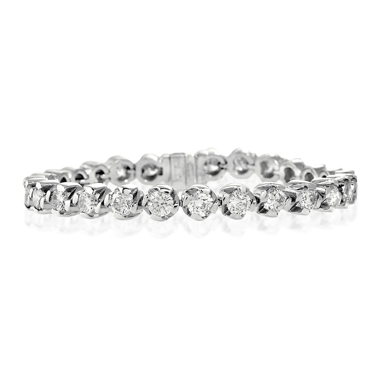 Round Genuine Brilliant Cut Diamond Ladies Tennis Bracelet White Gold 6.75 Ct.