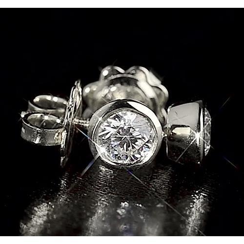 Round Genuine Diamond Bezel Style Stud Earring 1.60 Carats