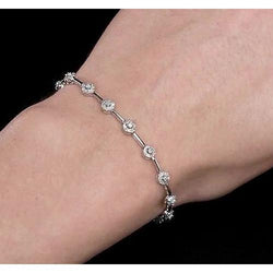 Round Genuine Diamond Bracelet 6 Carats Bezel Set Women Jewelry 14K