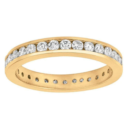 Round Genuine Diamond Channel Set Eternity Band 1.50 Carats Yellow Gold 14K