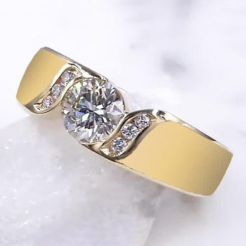 Round Genuine Diamond Engagement Ring 1.80 Carats Yellow Gold Jewelry New