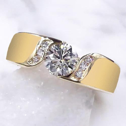 Round Genuine Diamond Engagement Ring 1.80 Carats Yellow Gold Jewelry New