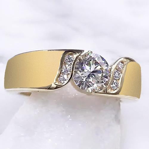 Round Genuine Diamond Engagement Ring 1.80 Carats Yellow Gold Jewelry New